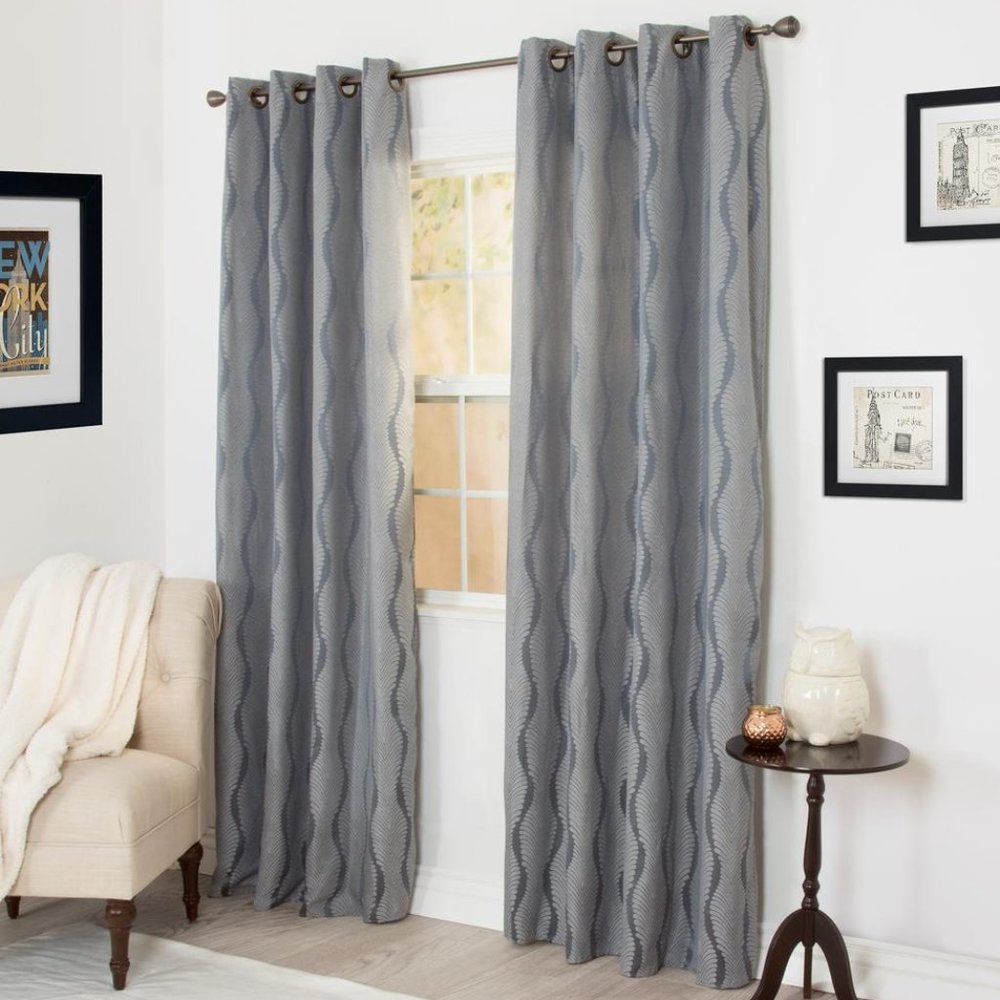 Lavish Home Angelina Jacquard Curtain Panel Set Blue / Gray 56 x 84 Art Nouveau